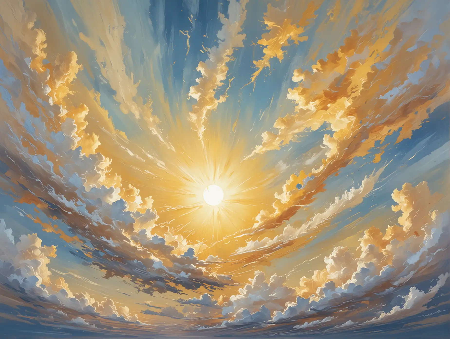 Vast-Blue-Sky-with-Brilliant-Sun-in-Dreamlike-Oil-Painting