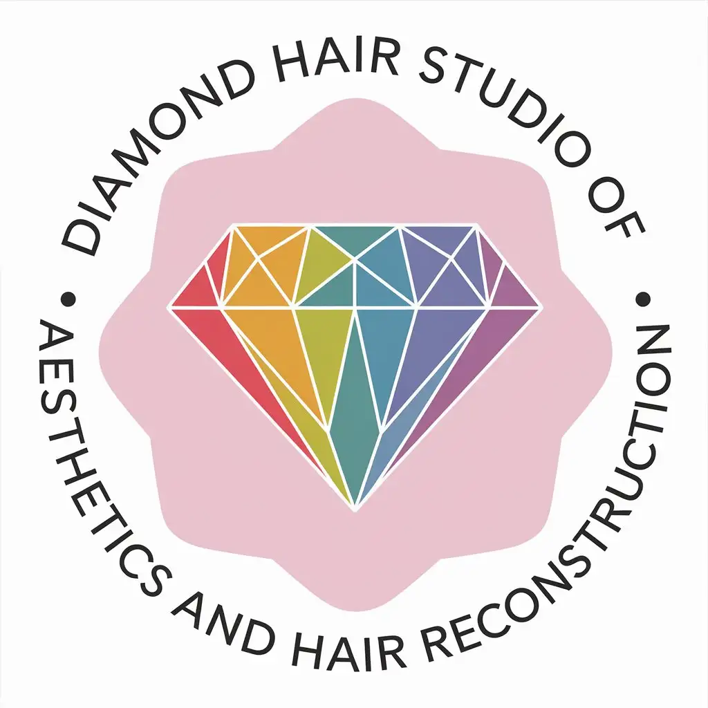 LOGO-Design-For-Diamond-Hair-Studio-of-Aesthetics-and-Hair-Reconstruction-Multicolored-Diamond-on-Tender-Pink-Background