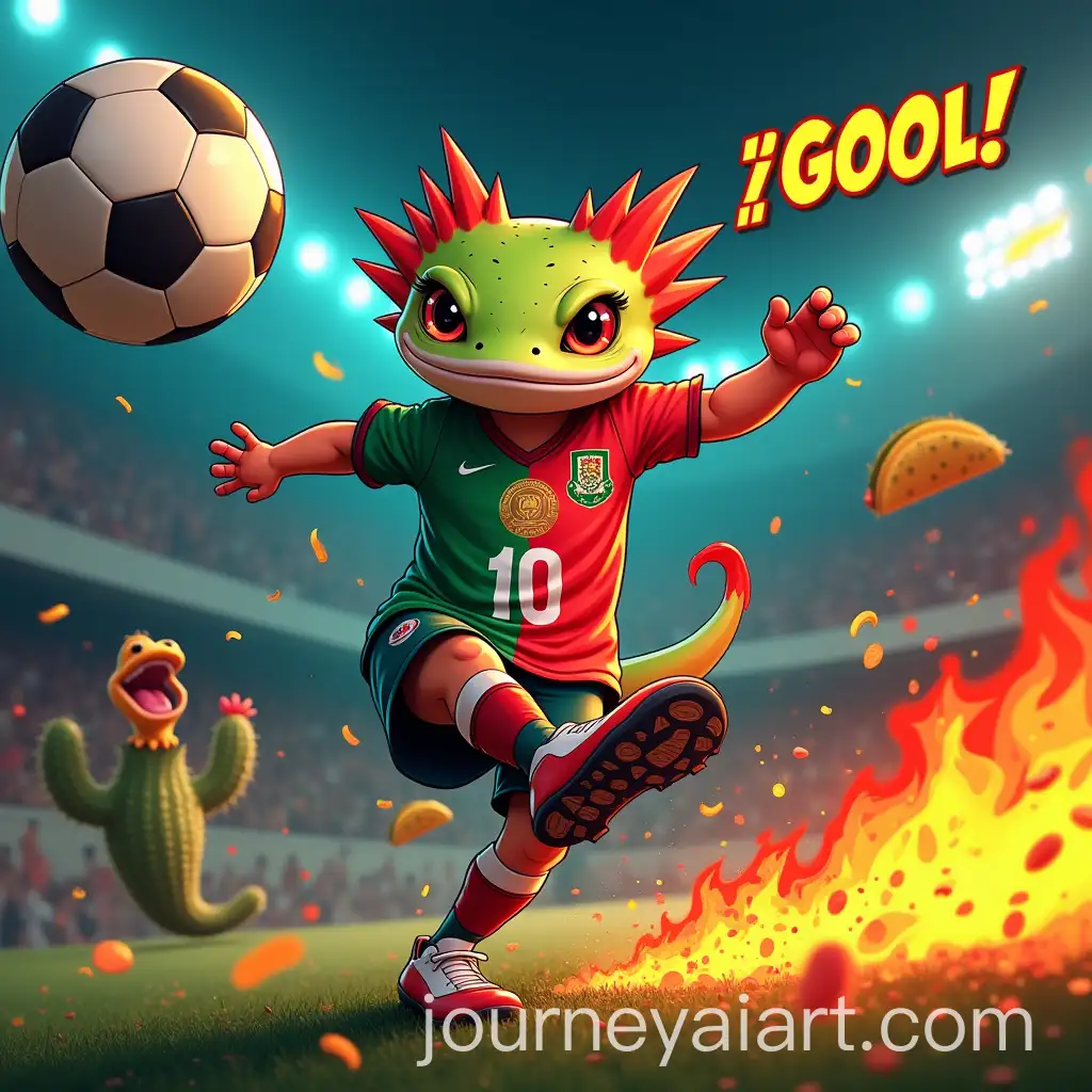 Cartoon-AxolotlAI-Art-Prompt-Expansion-in-Mexico-Soccer-Jersey-Kicking-Flaming-Ball-with-Explosive-Speed