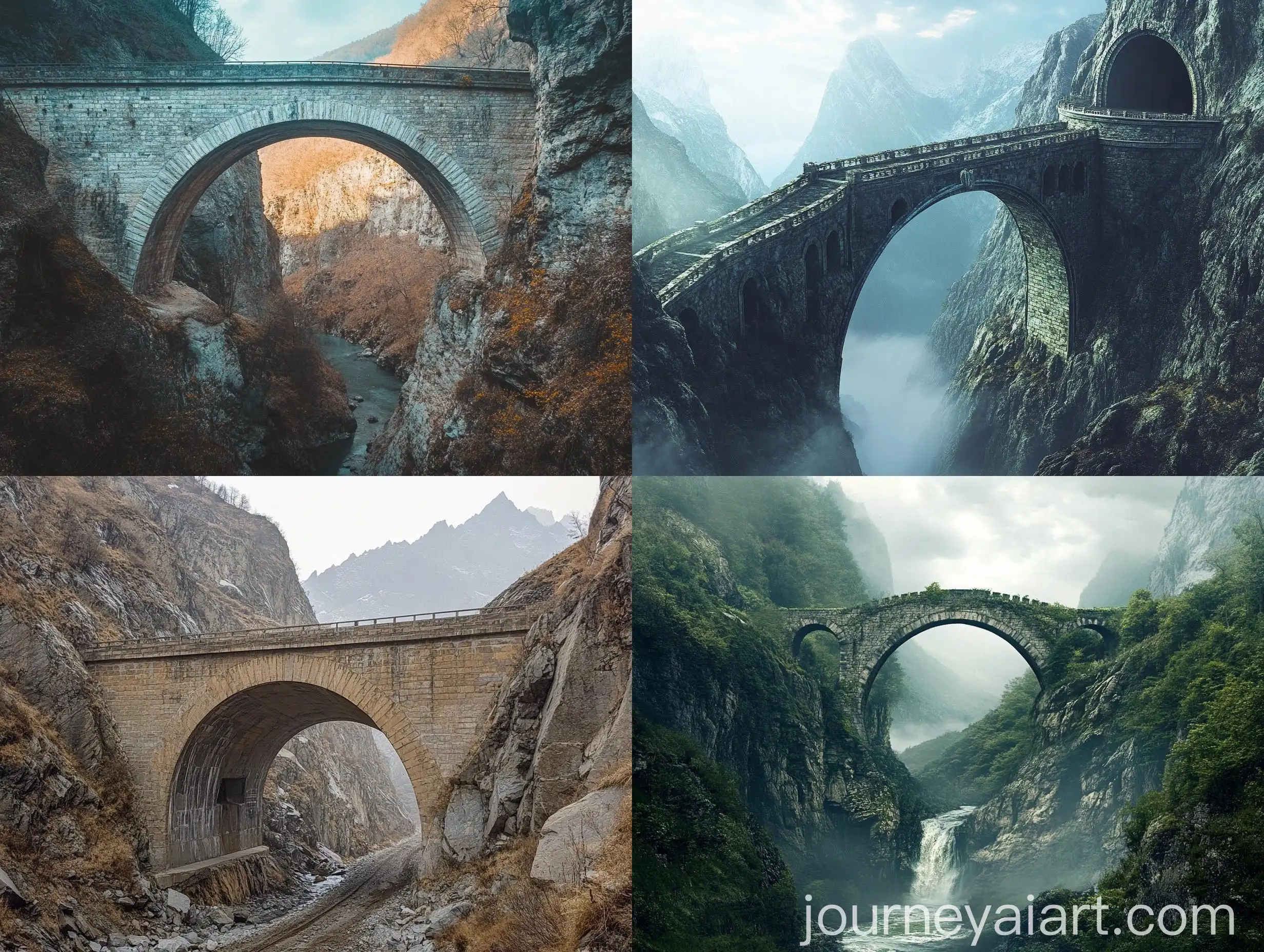 Mountain-Arch-Bridge-with-Tunnel-Landscape-Scene