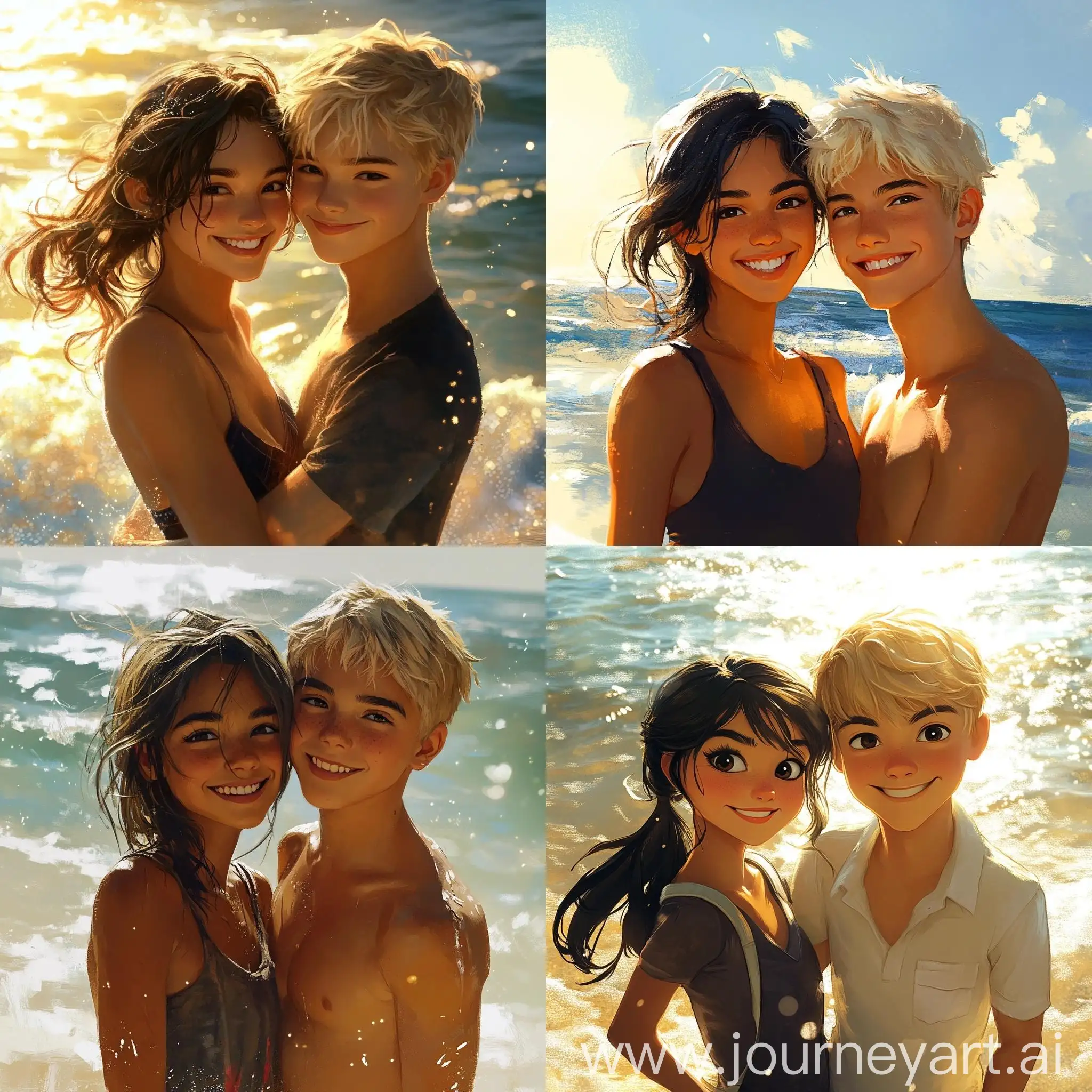 Happy-Children-Standing-Together-on-Ocean-Shore