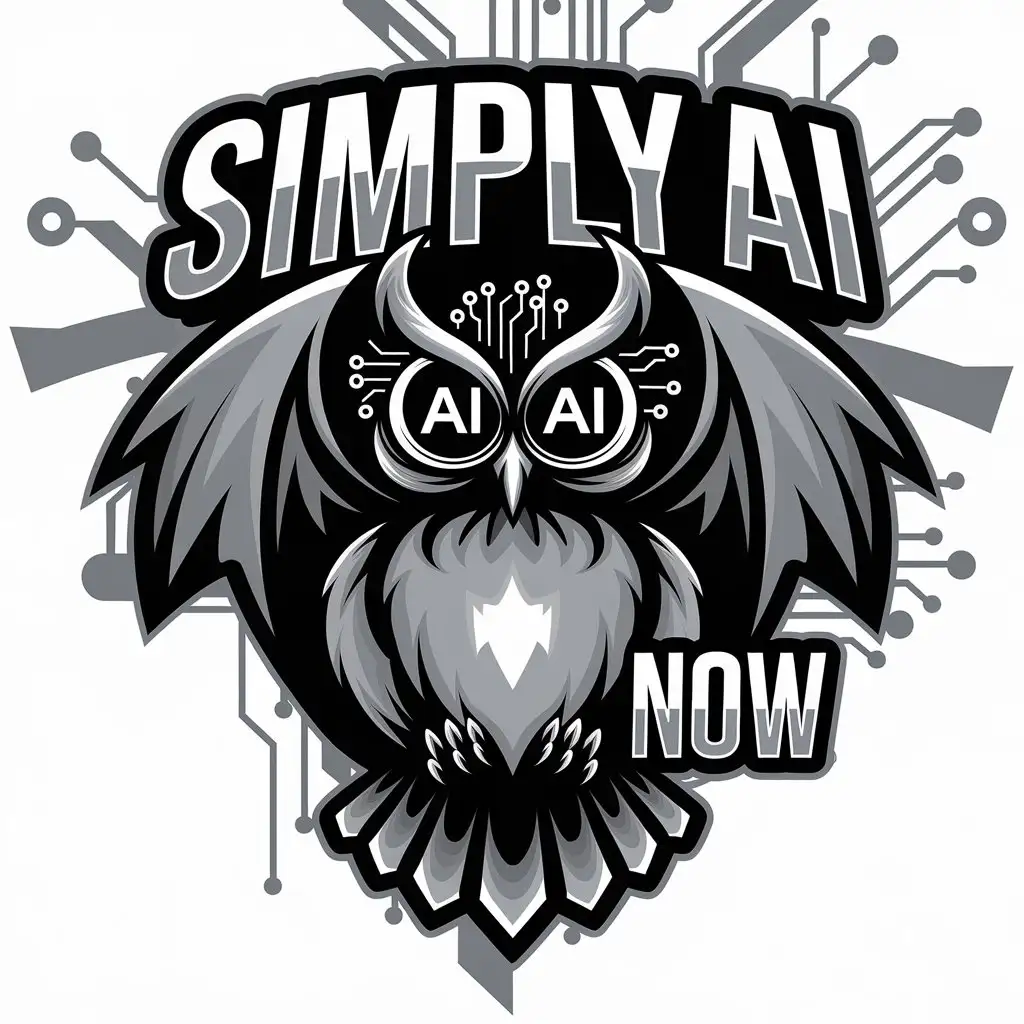 LOGO Design for Simply AI Now Red Demonic Owl Symbolizing Wisdom with AI Elements in Modern Style