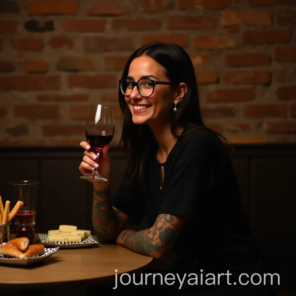Woman-with-TattoosAI-Image-Prompt-Expansion-Enjoying-Wine-in-a-Cozy-Rustic-Setting