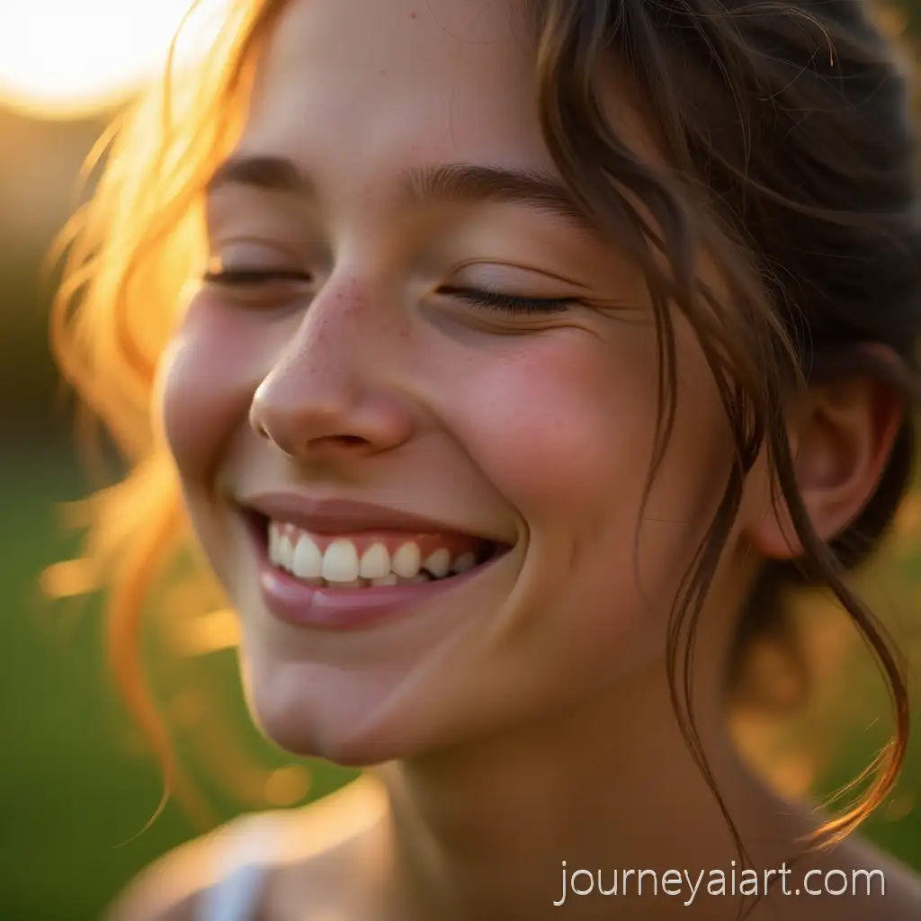Young-Adult-Smiling-with-Closed-Eyes-in-a-Vibrant-Outdoor-Garden-During-Golden-Hour
