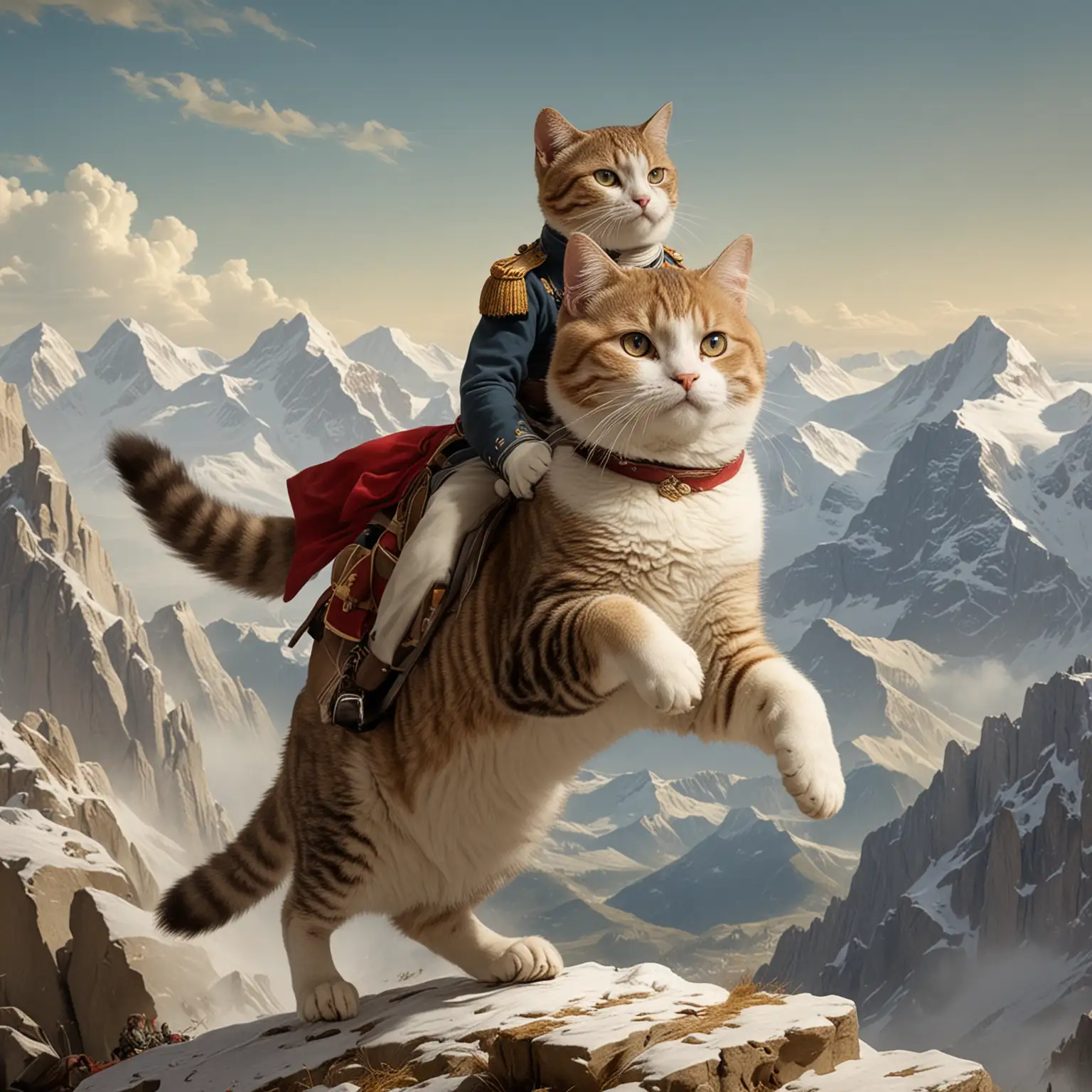 Man-Riding-British-Short-Hair-Cat-like-Napoleon-Crossing-the-Alps