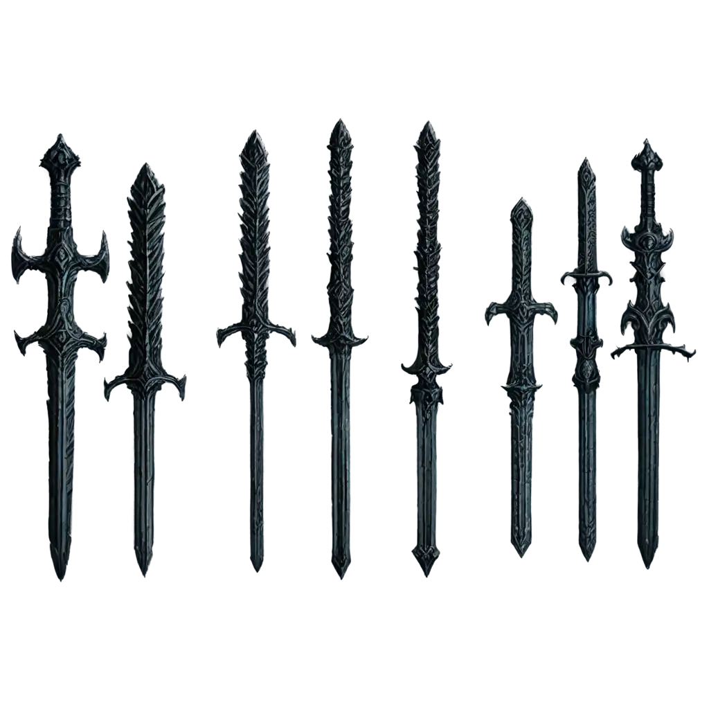 7-Black-Swords-in-Pixel-Art-PNG-Dynamic-and-Detailed-Digital-Illustration