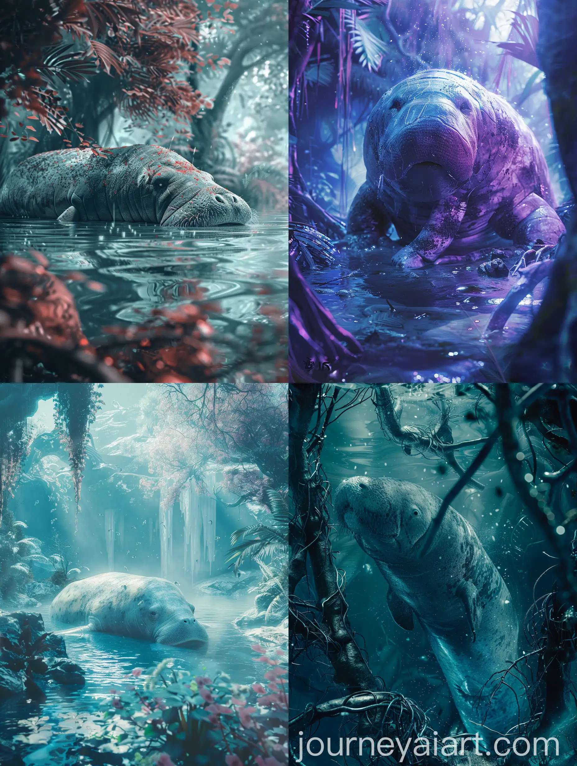 Icy-Smart-Manatee-in-Synthwave-Art-with-Samoan-Background