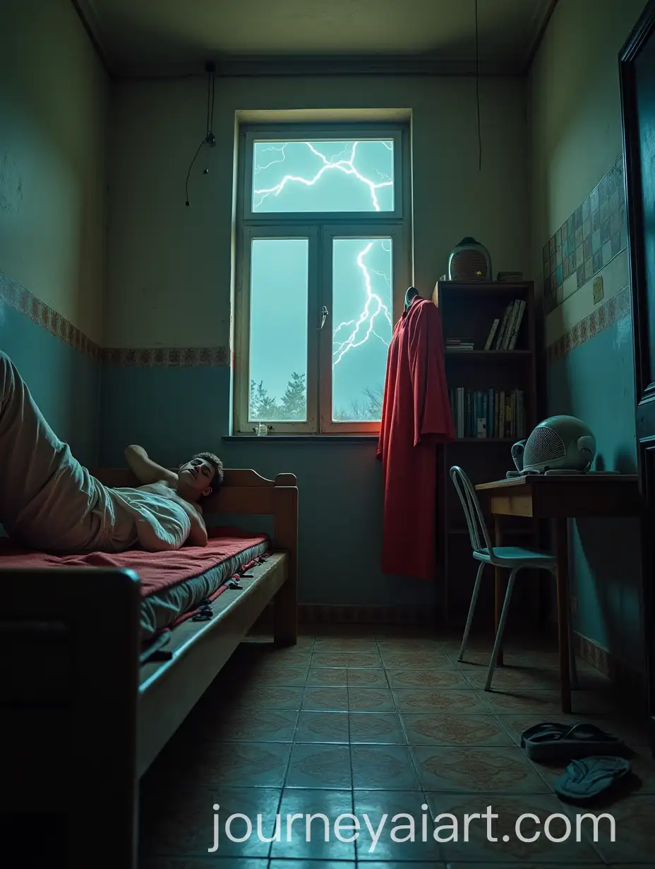 Gundala-Wakes-UpGundala-Wakes-in-Boarding-Room-in-Simple-Boarding-Room-with-Lightning-Helmet-and-Red-Costume