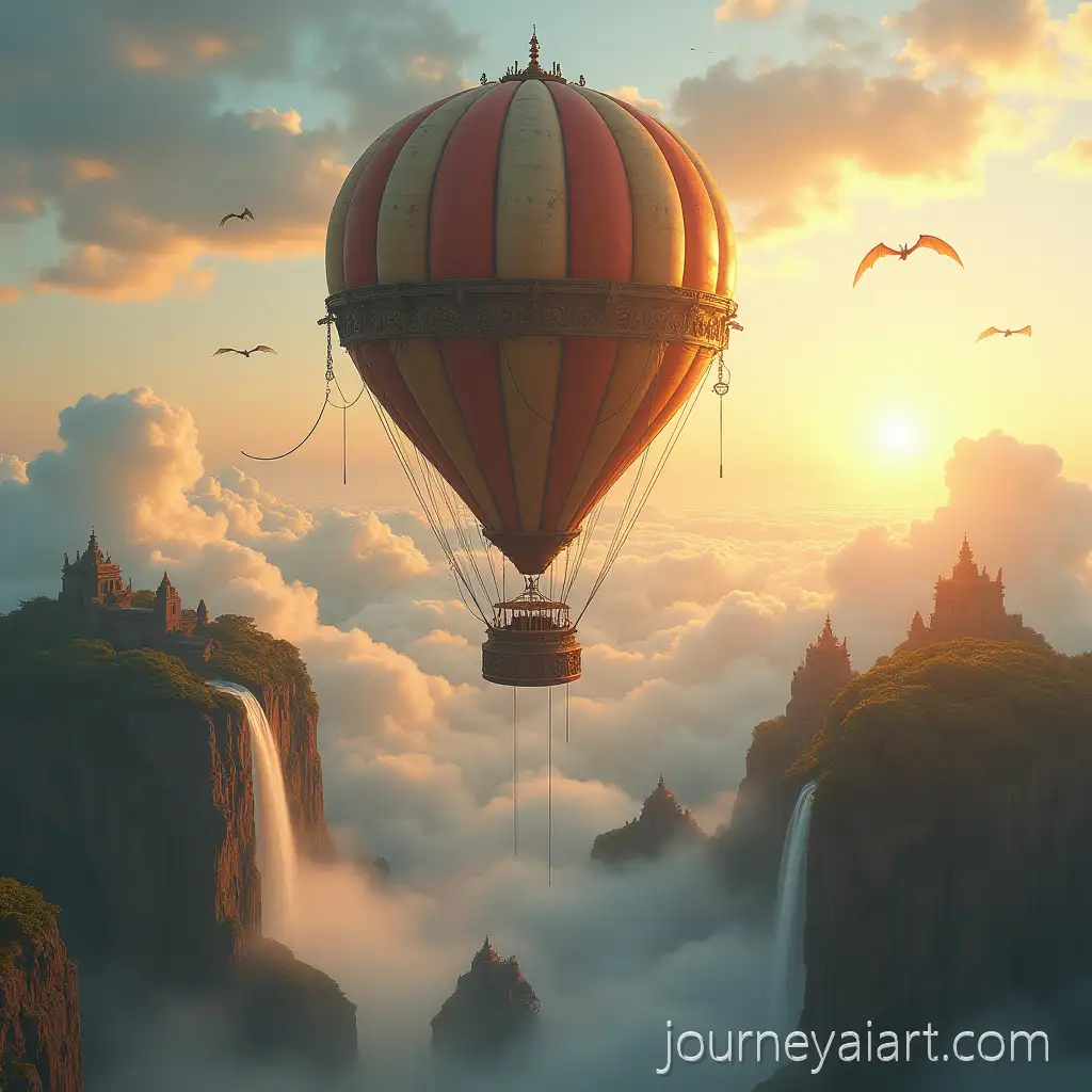 Steampunk-Hot-Air-BalloonSteampunk-hot-air-balloon-Over-Floating-Islands-with-Dragons-and-Waterfalls