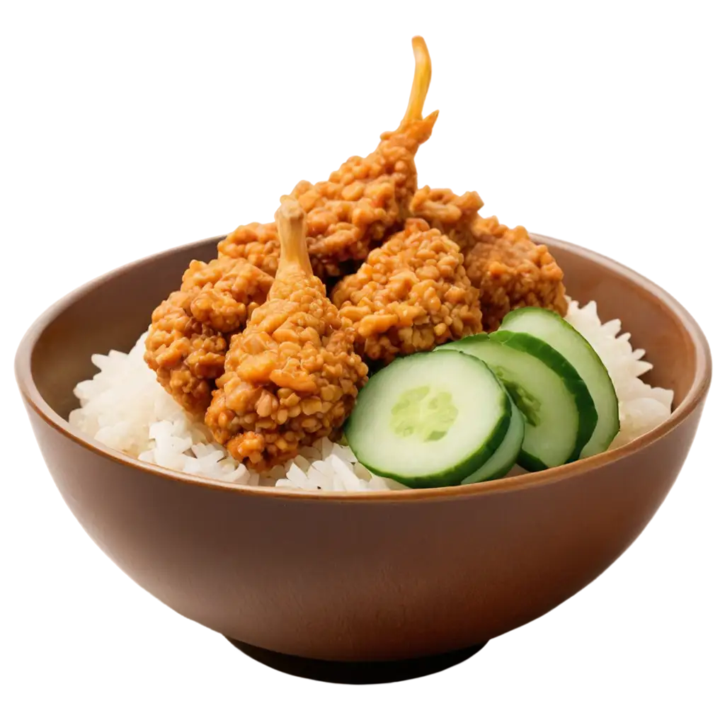 Chicken-Karaage-Rice-with-Slices-of-Cucumber-in-Paper-Bowl-PNG-Image-for-Food-Photography-and-Design
