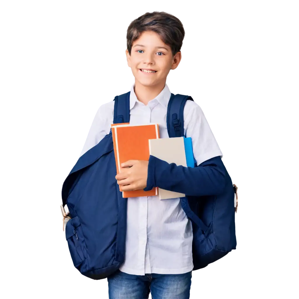 PNG-Image-of-a-10YearOld-Boy-in-School-Uniform-with-School-Bag-and-Books-Smiling