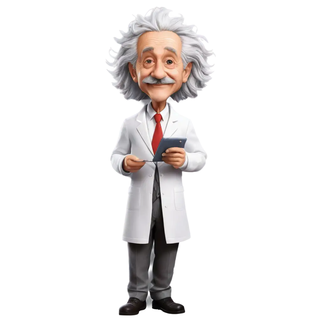 Albert-Einstein-Caricature-in-White-Lab-Coat-PNG-A-Unique-and-Clear-Representation