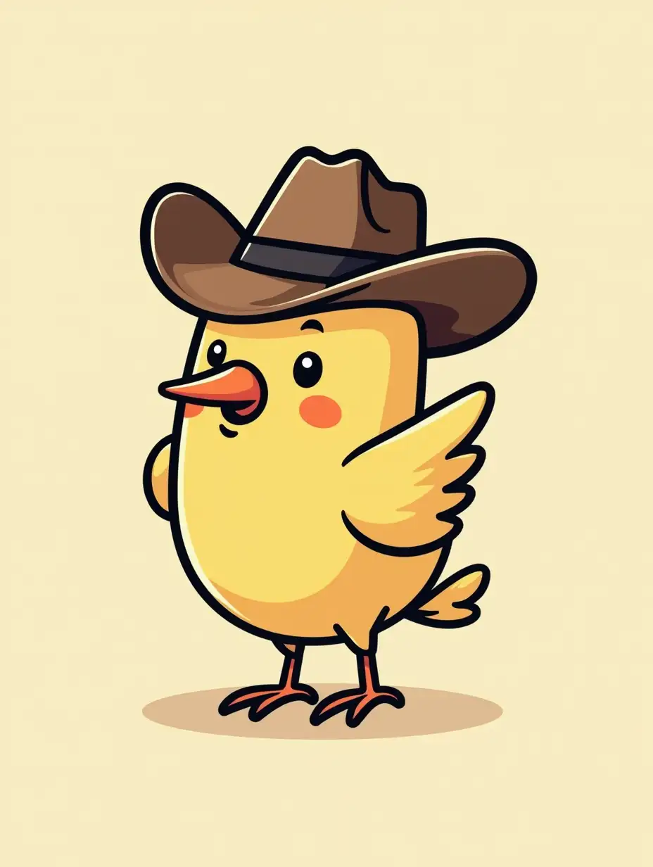 Cute Bird Wearing Cowboy Hat in Retro Illustrated Design