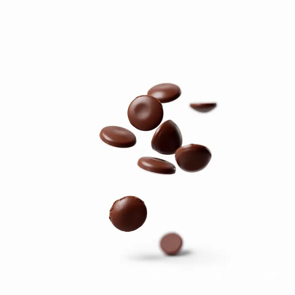 Floating-Teardrop-Chocolate-Chips-on-a-White-Background