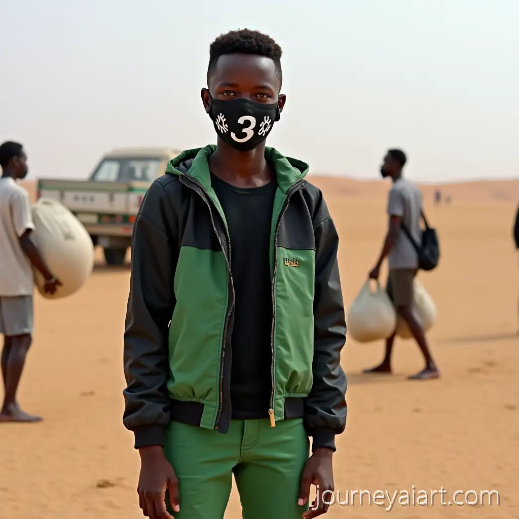 Ethiopian-Teen-in-Desert-with-Defiant-Mask-and-Group-Walking