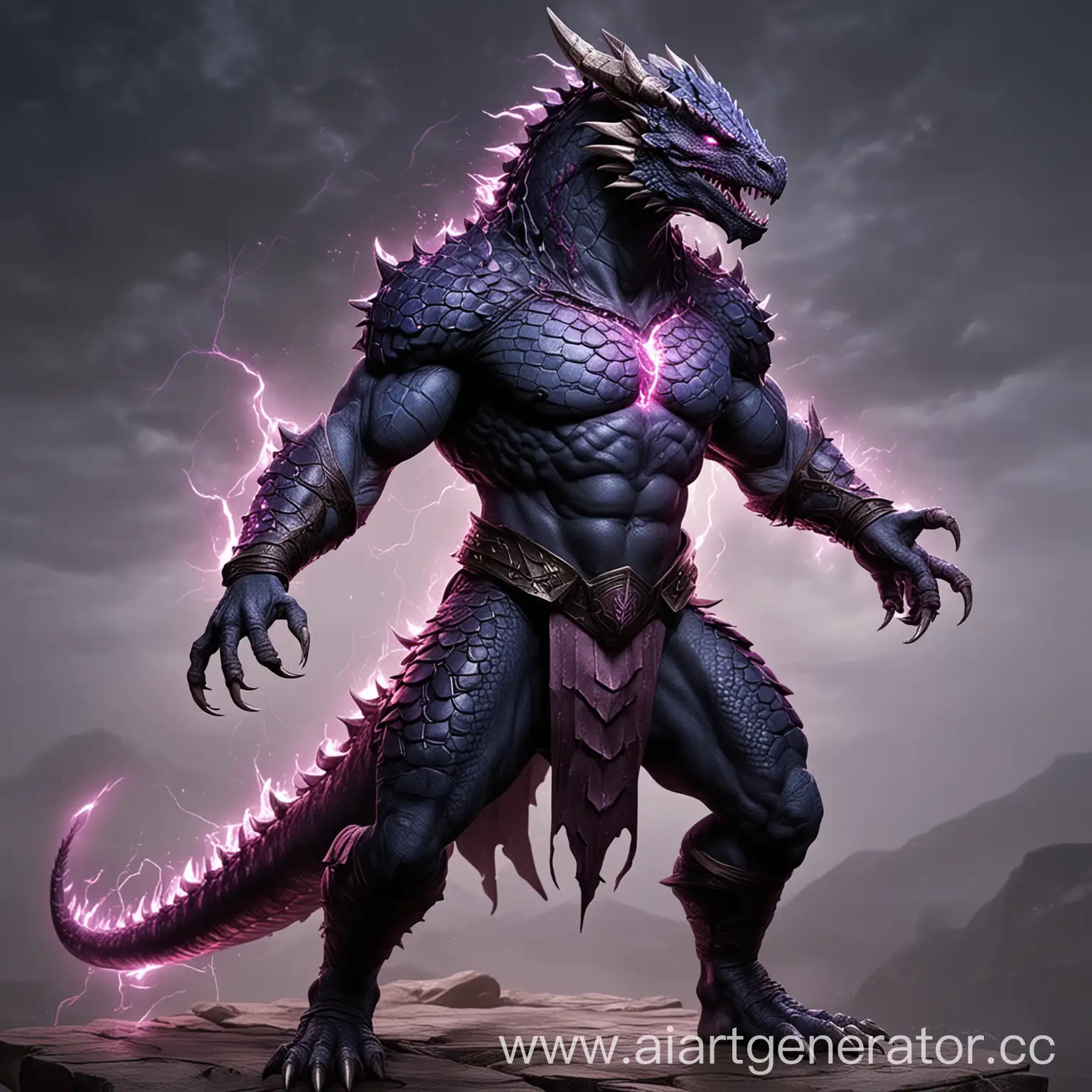 Muscular-Male-Dragonborn-with-Dark-Blue-Scales-and-Purple-Lightning