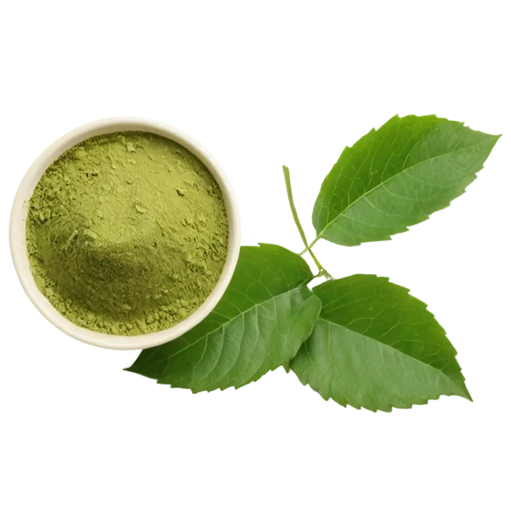 Premium-PNG-Image-of-Henna-Powder-with-Cup-and-Leafs