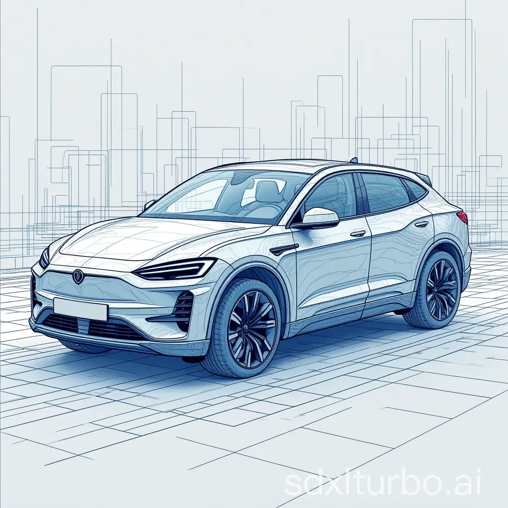 Background of white for electric car blueprint