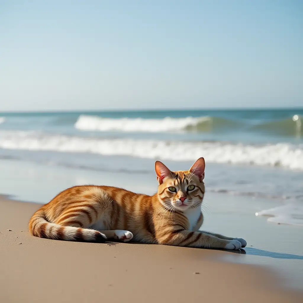 Cat relaxing at the beach