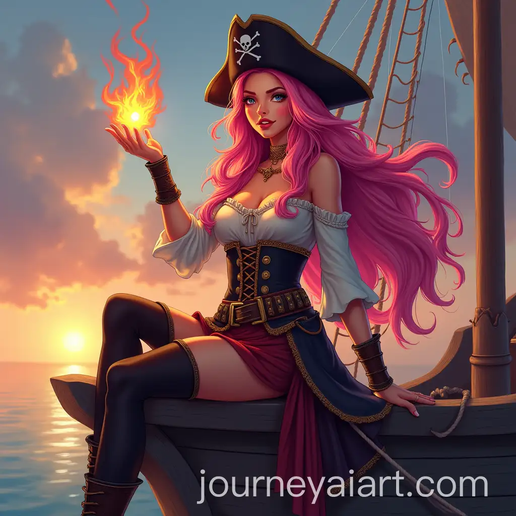 Pirate-Captain-with-Long-Pink-Hair-Holding-a-Fireball-on-a-Ship