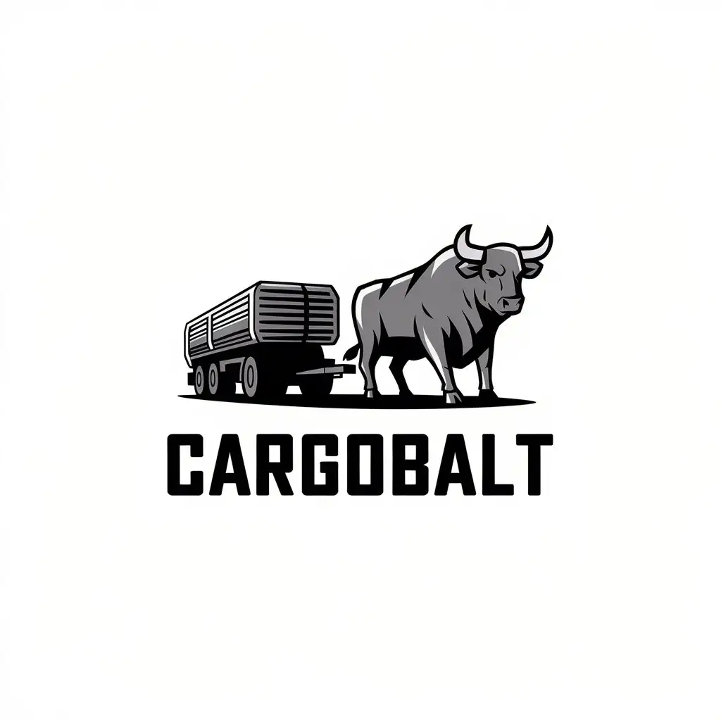 a vector logo design,with the text "Cargobalt", main symbol:On a white background, a bull is pulling a trailer from a Kamaz and 'cargobalt' is written at the bottom,Moderate,be used in trailers industry,clear background