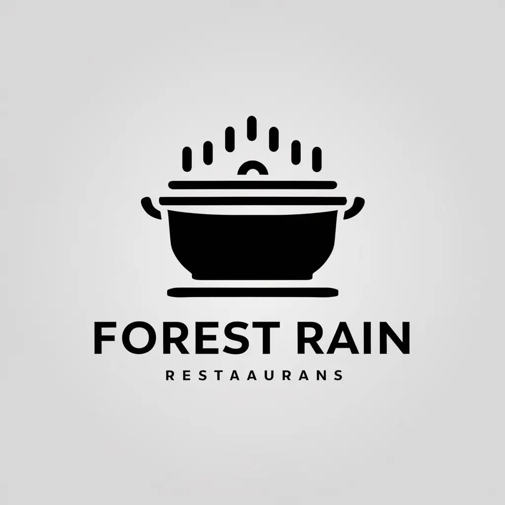 a vector logo design,with the text "forest rain", main symbol:Clearly marked as hot pot, but also want to include elements of forest and rain,Minimalistic,be used in Restaurant industry,clear background