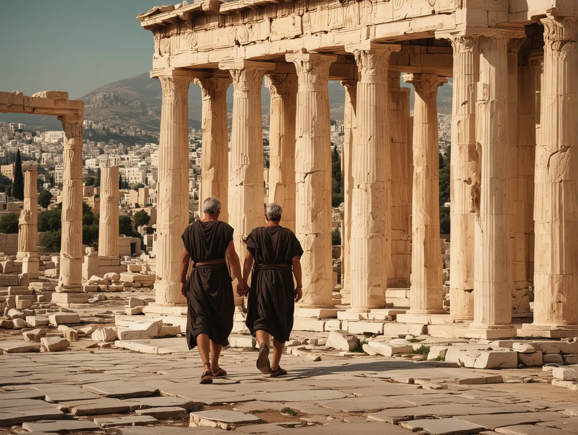 men walking  in ancient athens