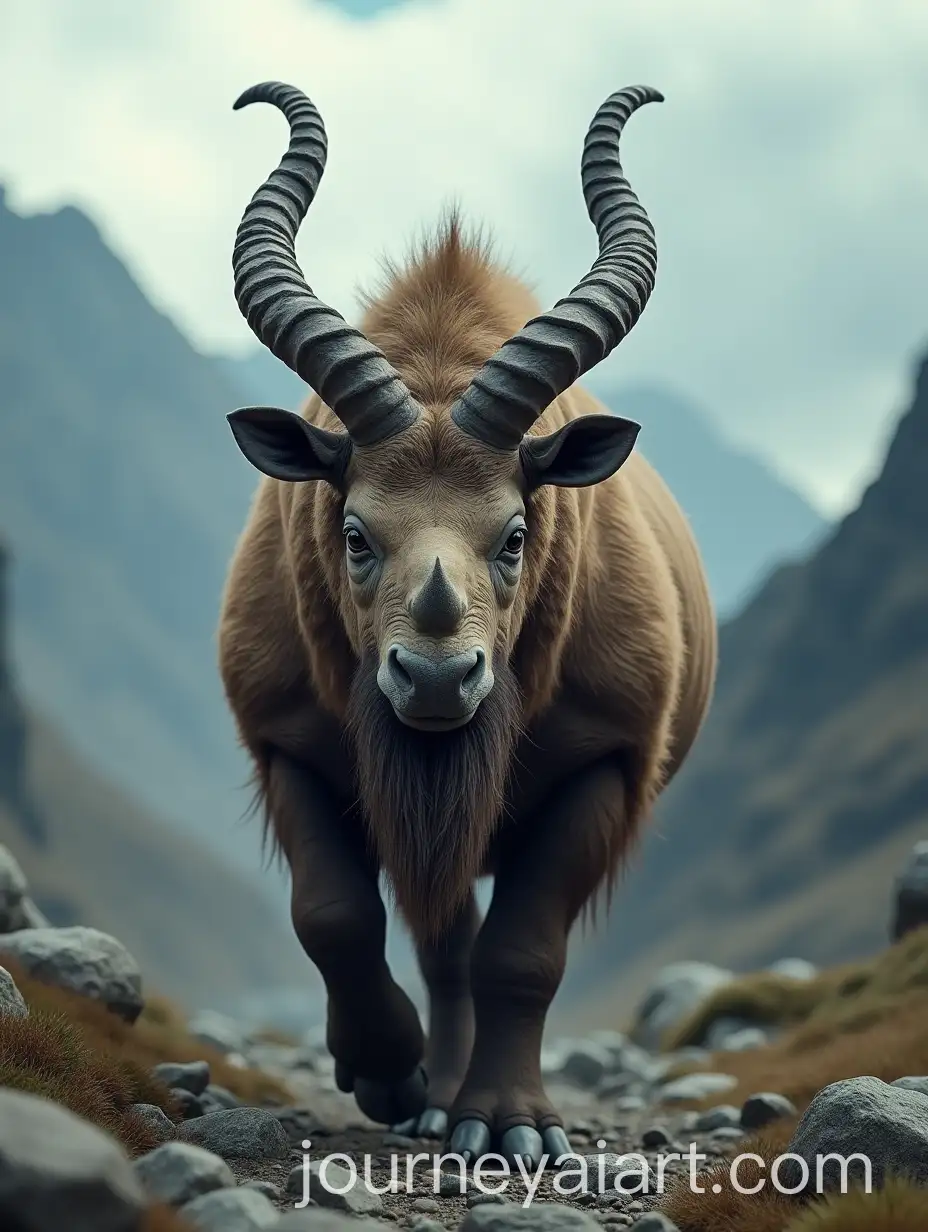 Hybrid-Markhor-Goat-and-Rhino-Creature-in-Rugged-Mountain-Landscape