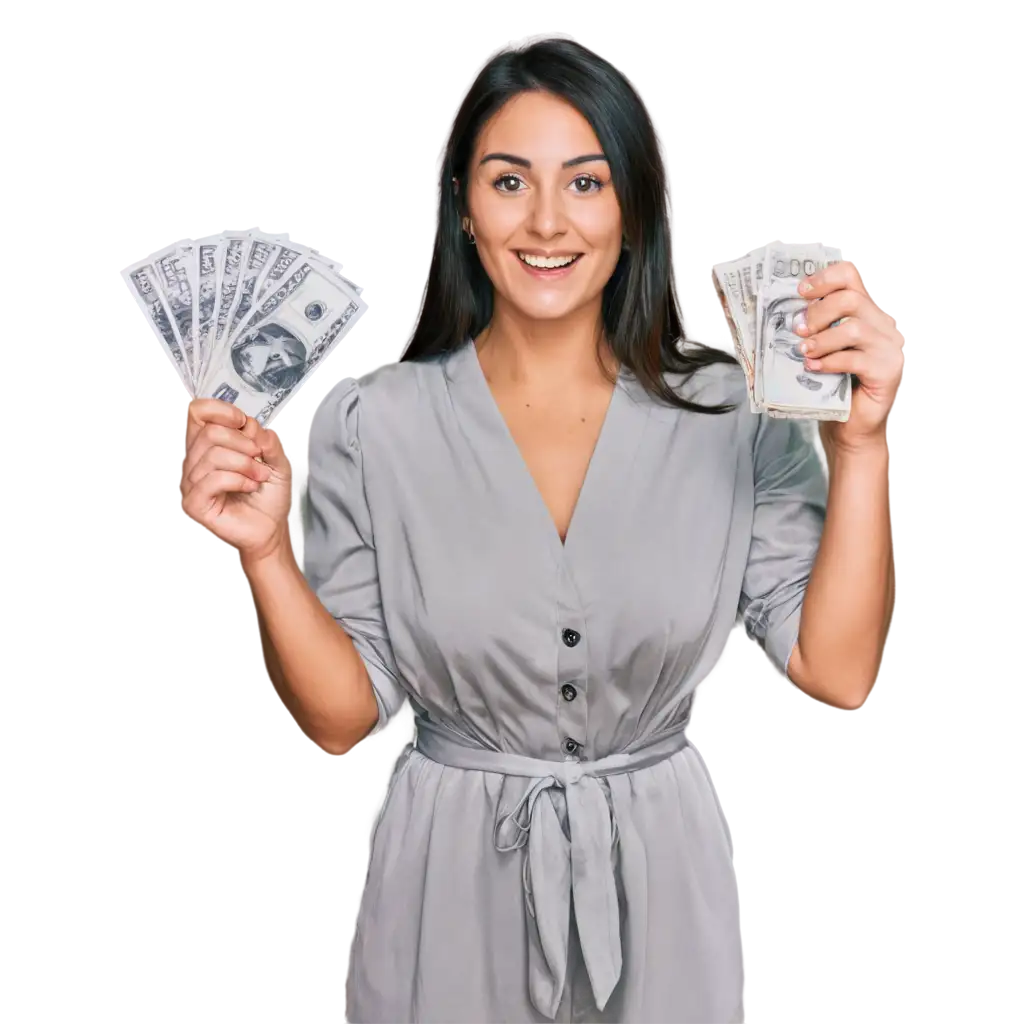 PNG-Image-of-Adult-Woman-Happy-with-Money-in-Hand-AI-Art-Prompt