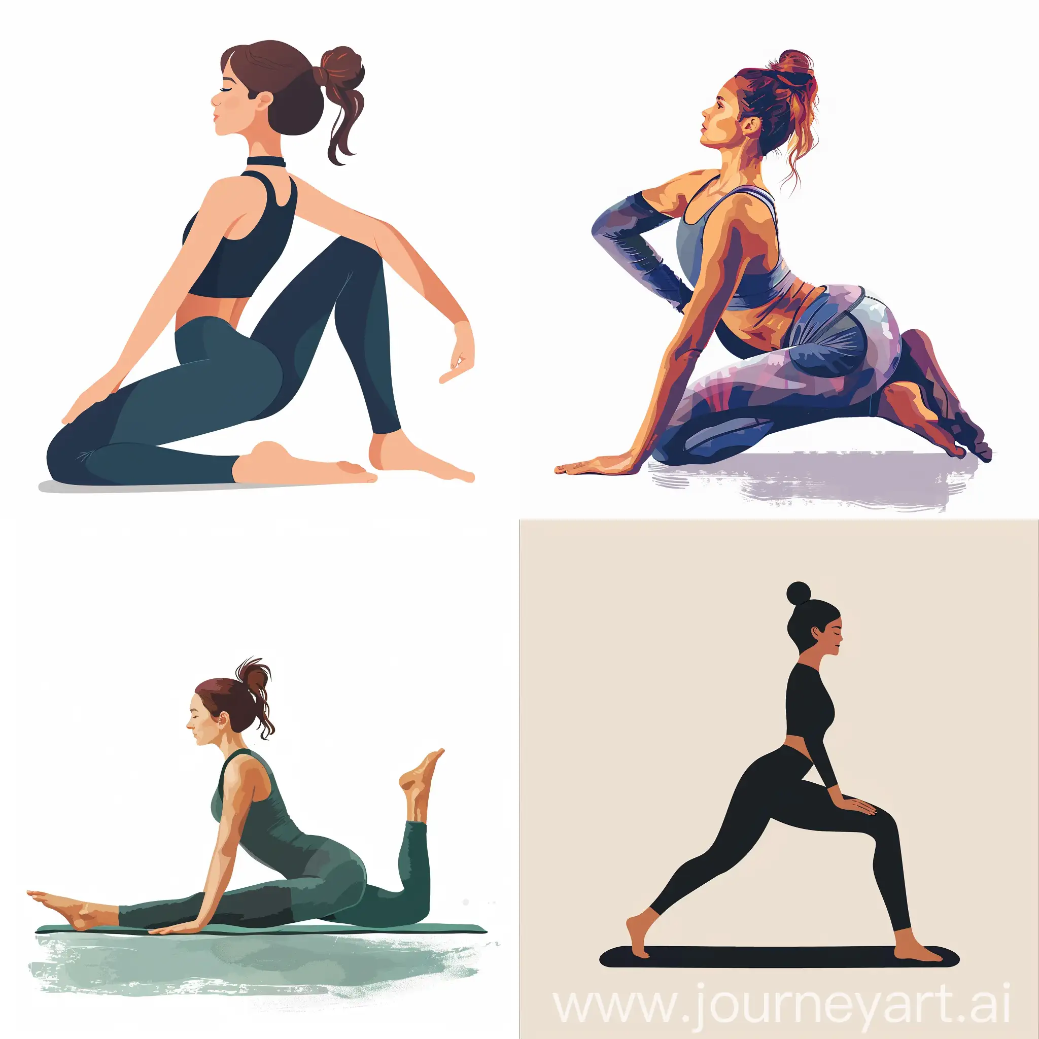 Illustrated-Woman-Doing-Pilates-in-Leggings-and-Top-on-White-Background