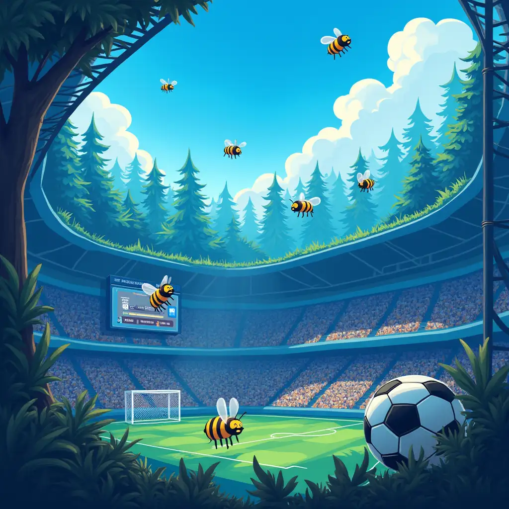 Blue, bees, soccer, stadium, radio, forest, ball, microphone, computer