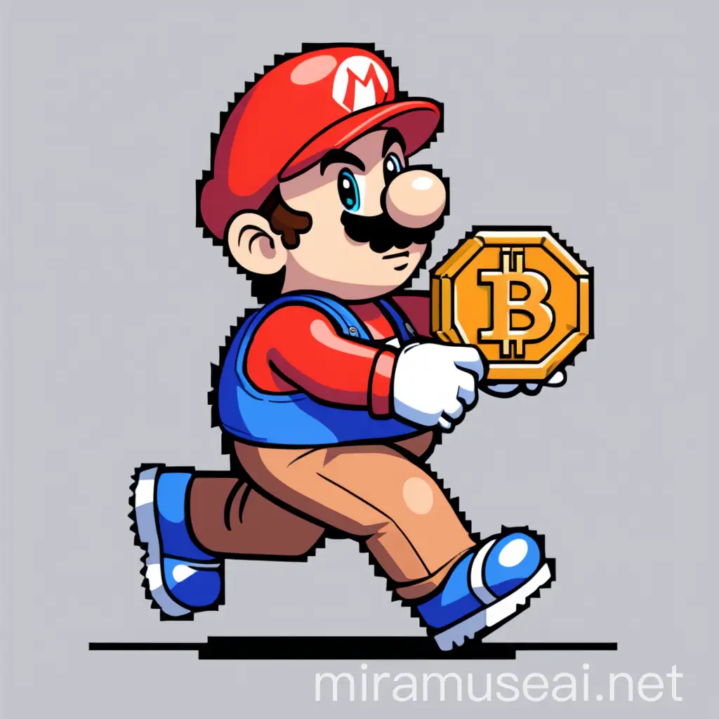 Pixel Art Character Holding Bitcoin in Nike Sneakers