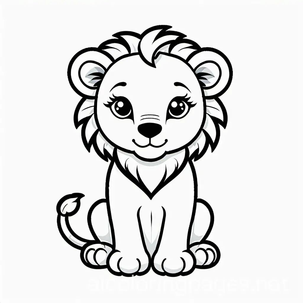 Baby-Lion-Coloring-Page-Black-and-White-Line-Art-on-White-Background