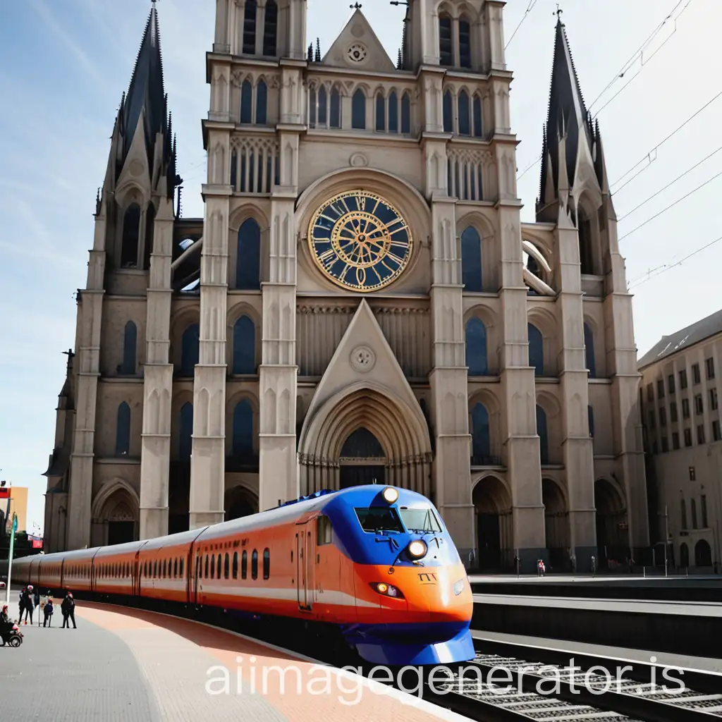 Cathedral, train in front , time 