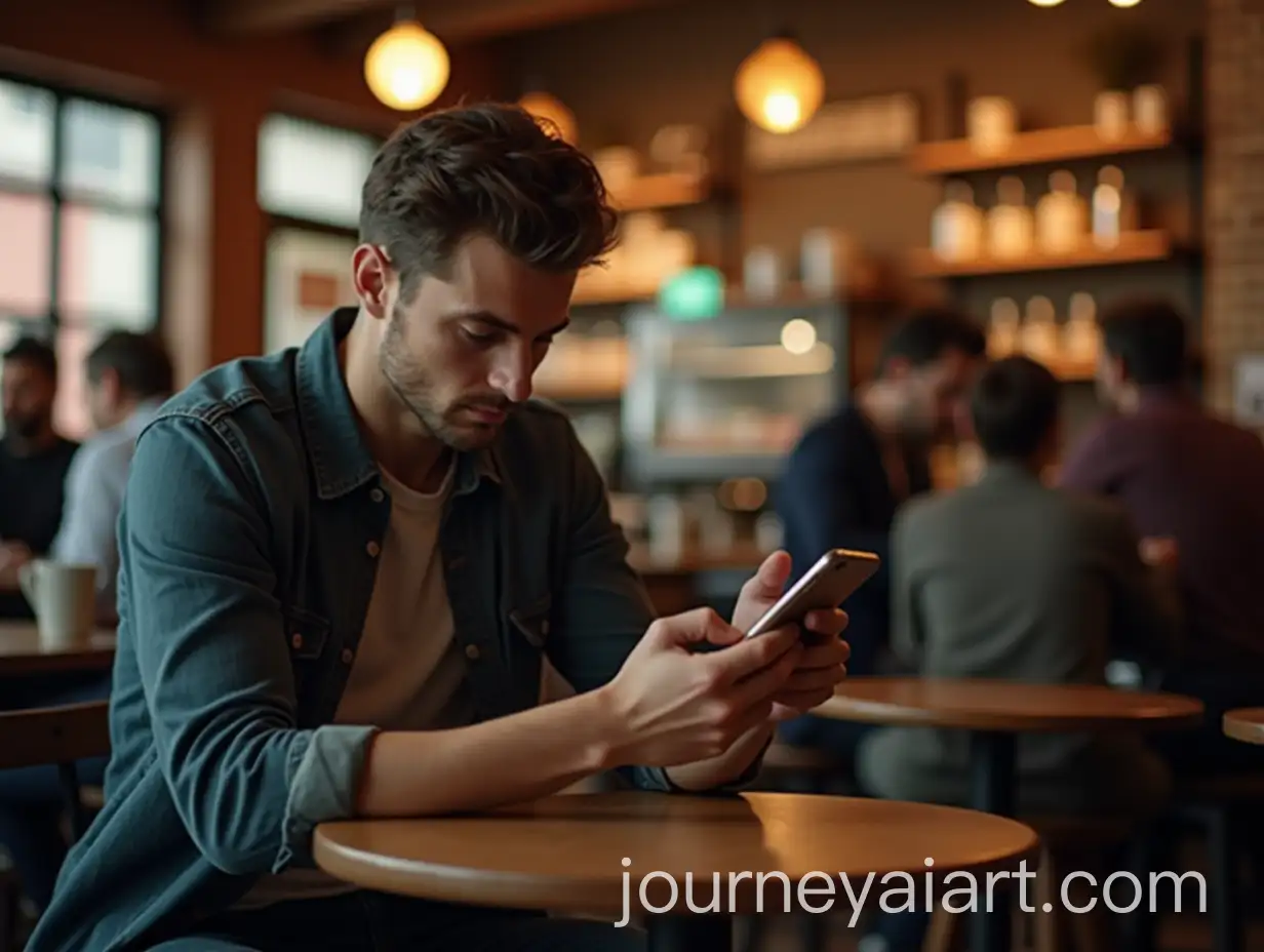 Introverted-Man-in-Busy-Coffee-Shop-Checking-Time