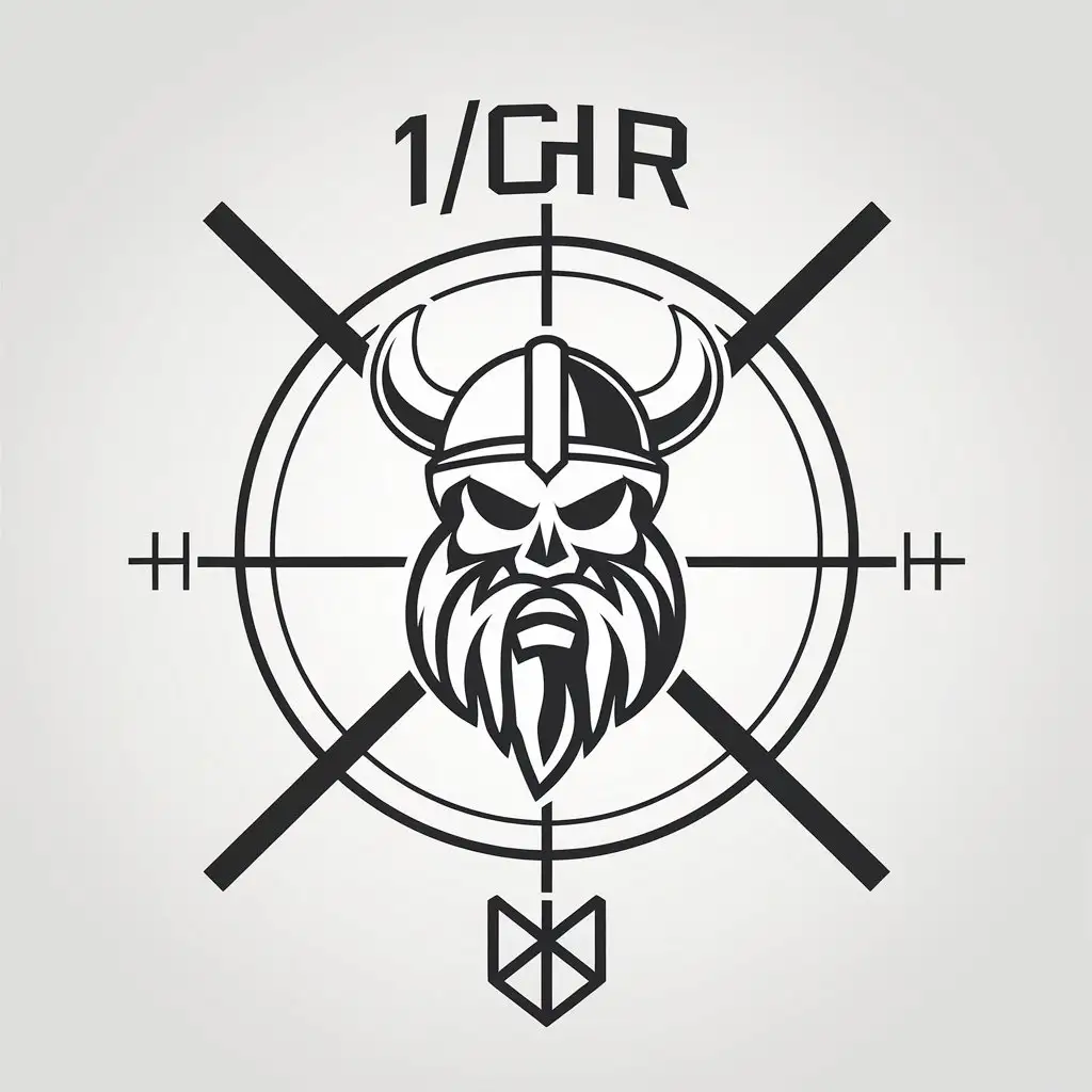 LOGO Design for 1GHR Viking Skull with Crosshair in Minimalistic Style