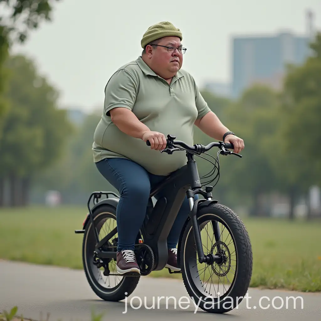 Obese-Cyclist-Riding-an-Electric-Bike