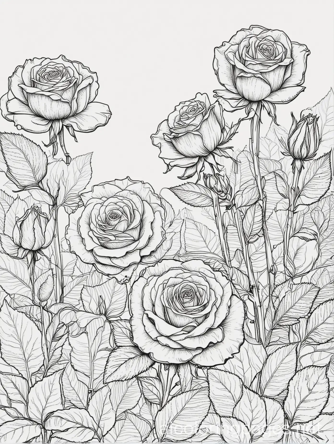 Field-of-Roses-Coloring-Page-Black-and-White-Line-Art