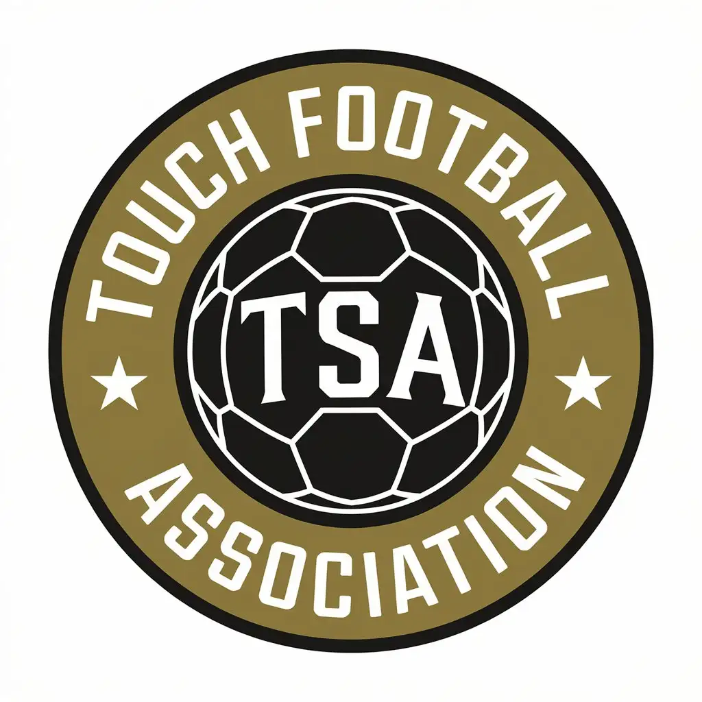 LOGO Design for Touch Football Association Gold White and Black with Soccer Ball and Circle Theme