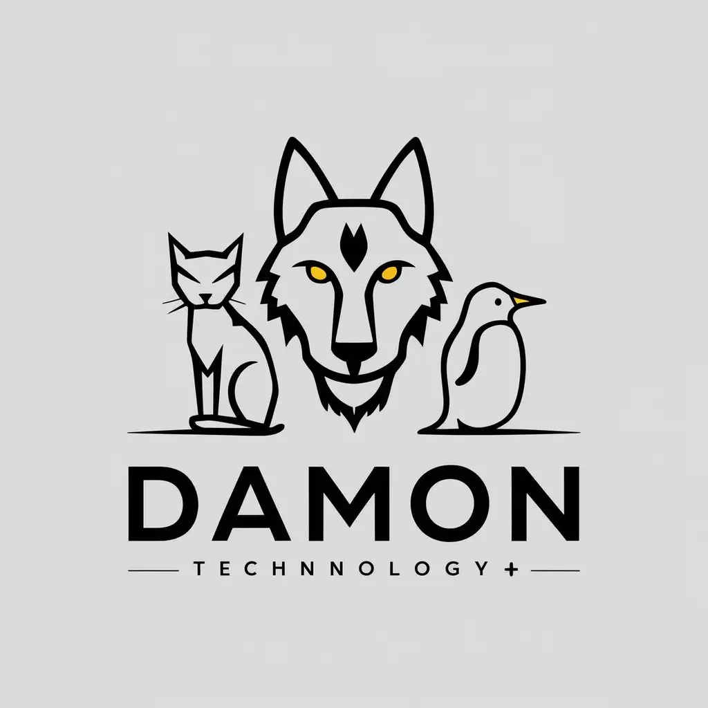 LOGO-Design-For-Damon-Minimalistic-Vector-Logo-with-Cat-Wolf-and-Penguin-for-Technology-Industry