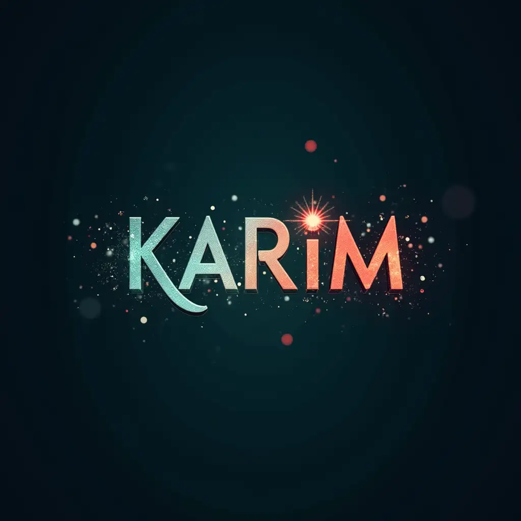 Create a visually striking text art design featuring the name 'Karim.' The text should be bold, elegant, and artistically arranged, with a modern and minimalistic style. Integrate subtle elements symbolizing creativity, technology, and spirituality, such as light patterns, abstract shapes, and faint digital motifs. Use a harmonious color palette of deep blues, rich reds, and soft greens. The background should complement the design with a clean and sophisticated gradient. Ensure the name 'Karim' remains the focal point, exuding a professional yet artistic vibe.