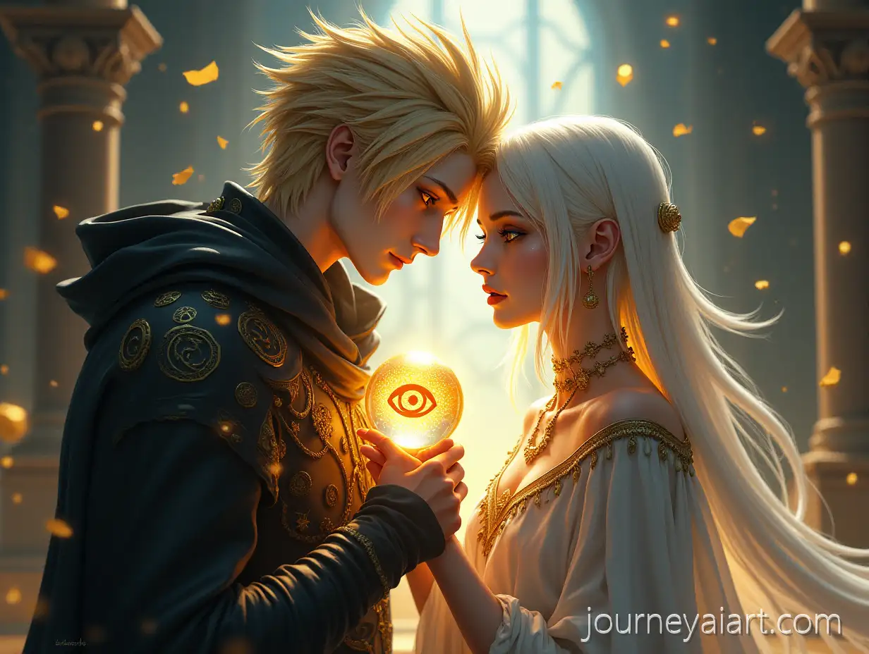 Fantasy-Novel-Cover-Featuring-Mystical-Couple-with-Glowing-Orbs-and-FrFantasy-novel-cover-designactured-Memories