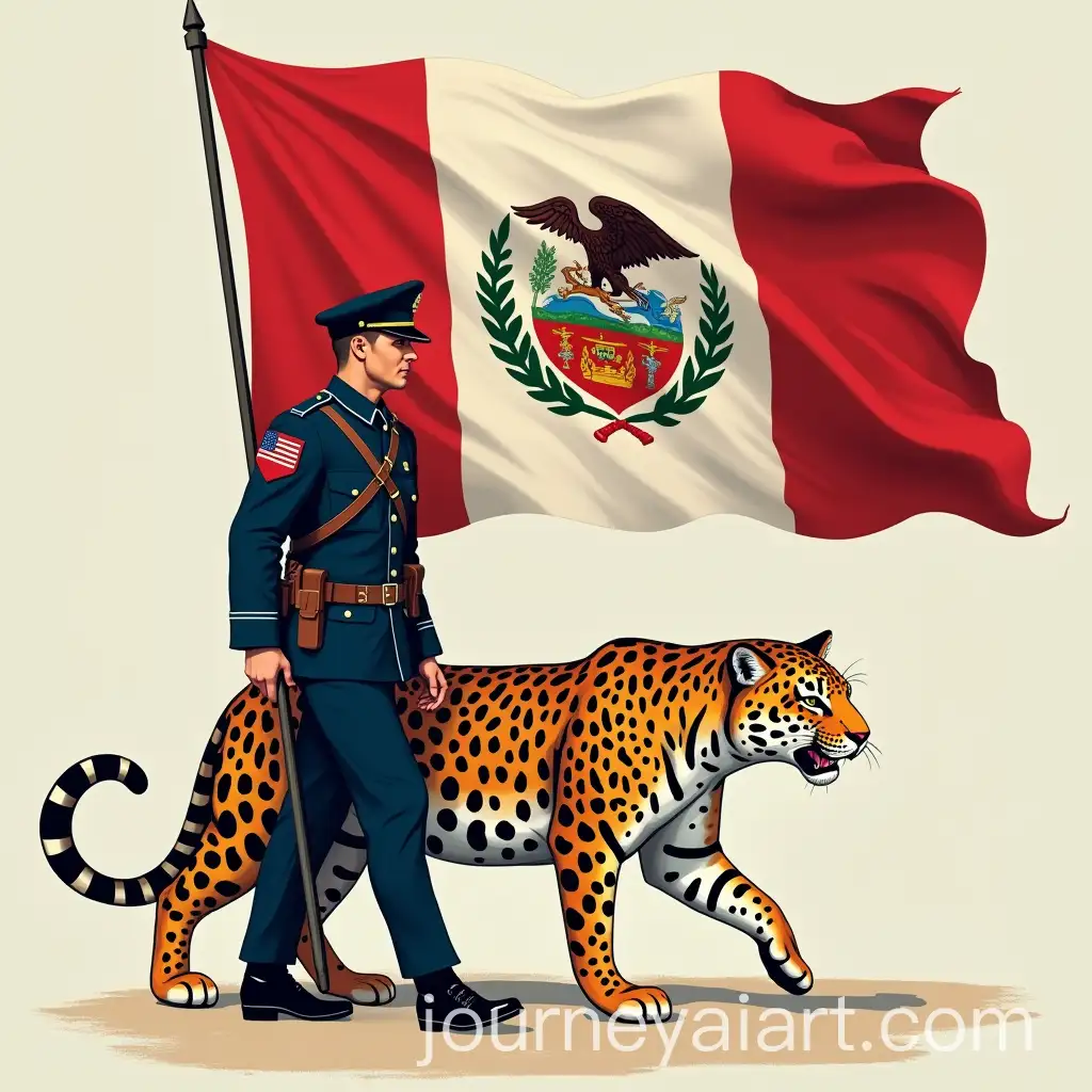 Peruvian-Navy-Soldier-Marching-with-National-Flag-and-Uniformed-Jaguar