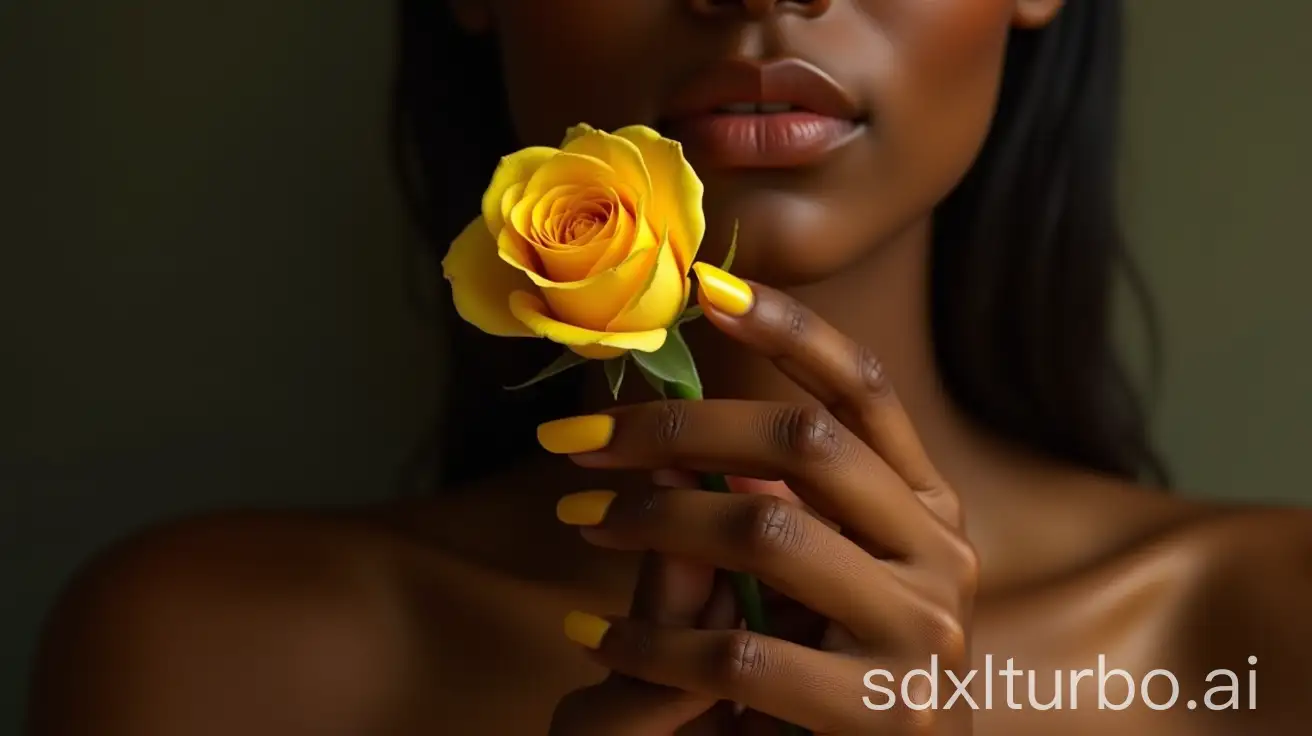 Elegant-Black-Woman-Holding-a-Yellow-Rose-in-Volumetric-Lighting