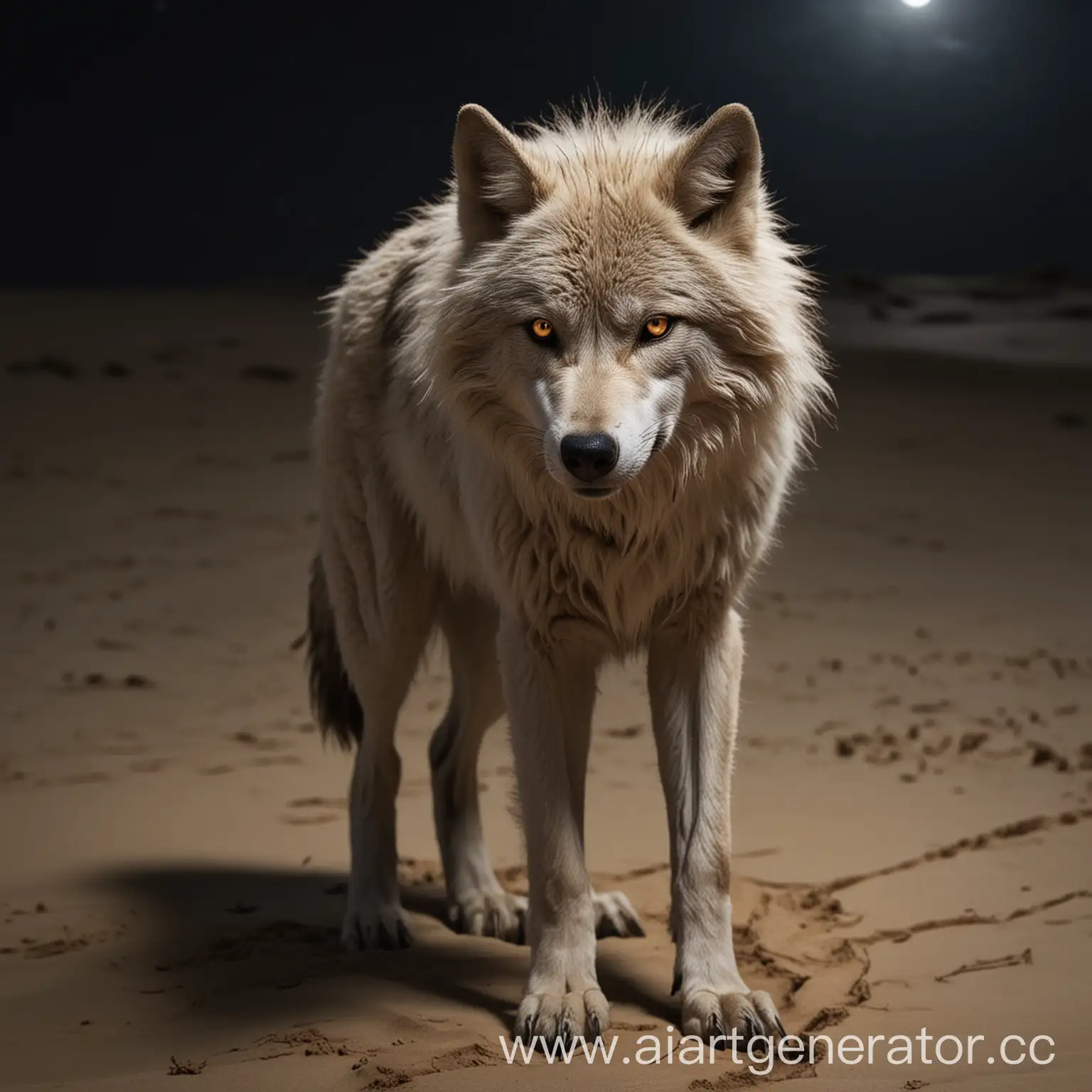 Mysterious-WolfLike-Creature-with-Sandy-Fur-in-Night-Scene