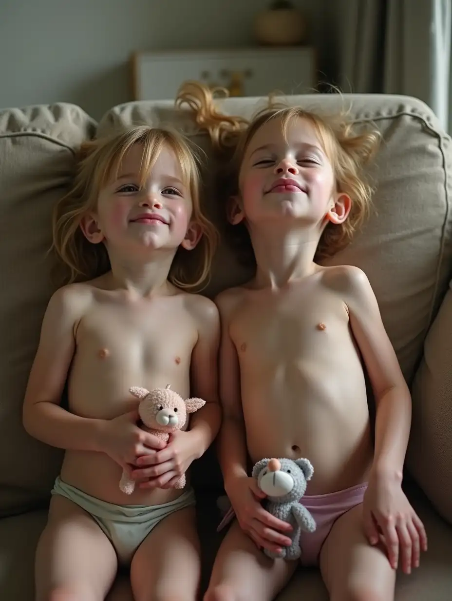 Two-Skinny-Girls-with-Stuffed-Animals-on-Couch-in-Playroom