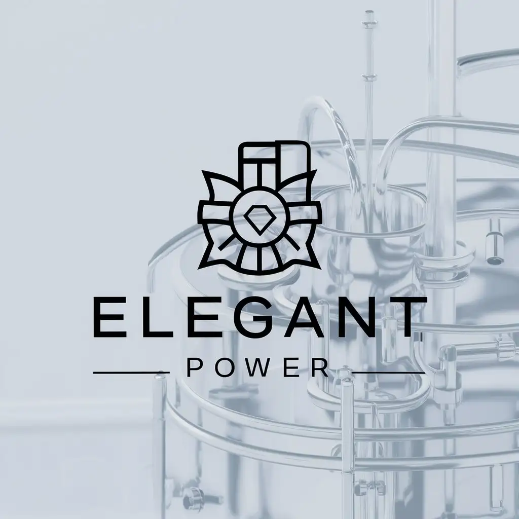 a logo design,with the text "elegant power", main symbol:Ethanol reactor factory,complex,be used in chemical engineering industry,clear background