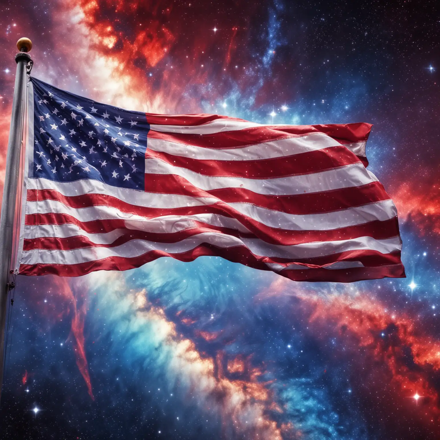 Patriotic Galaxy Scene with American Flag