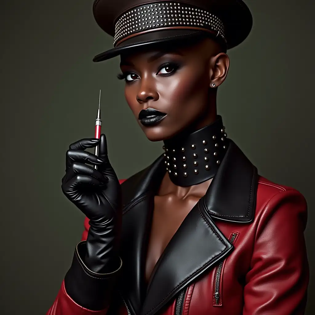 Danai-Gurira-in-Black-Leather-Studded-Outfit-with-Injection-Needle