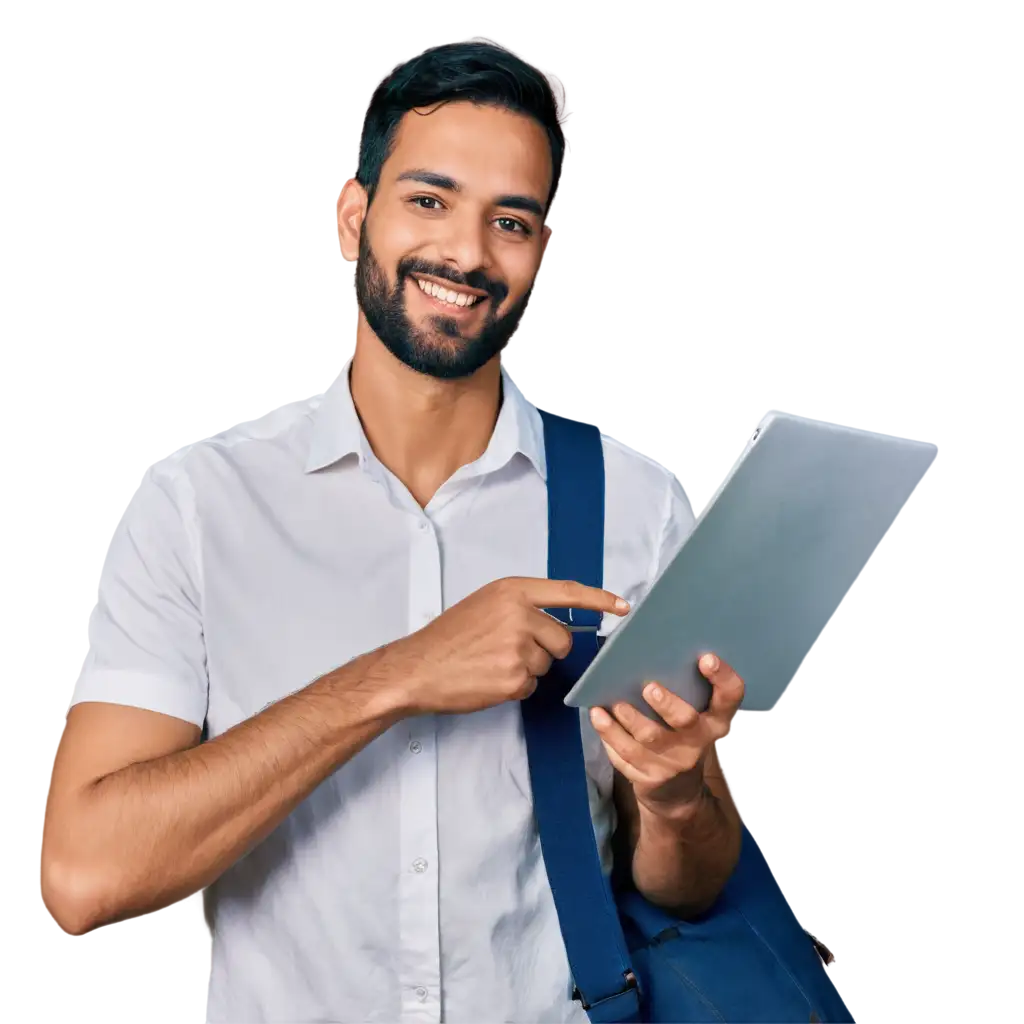 Professional-Smiling-Indian-Man-in-White-Shirt-and-Blue-Pants-PNG-for-Enhanced-Visual-Appeal